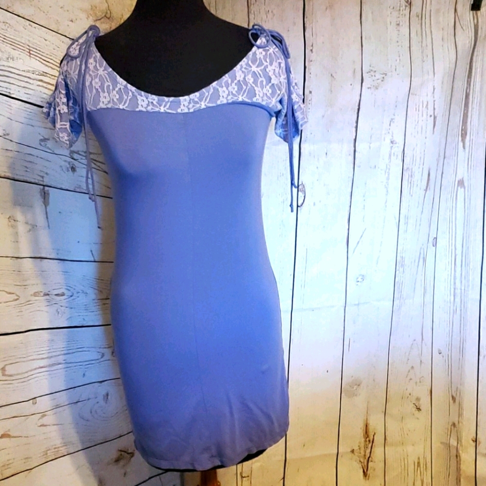 Free People cap sleeve dress with lace blue Small